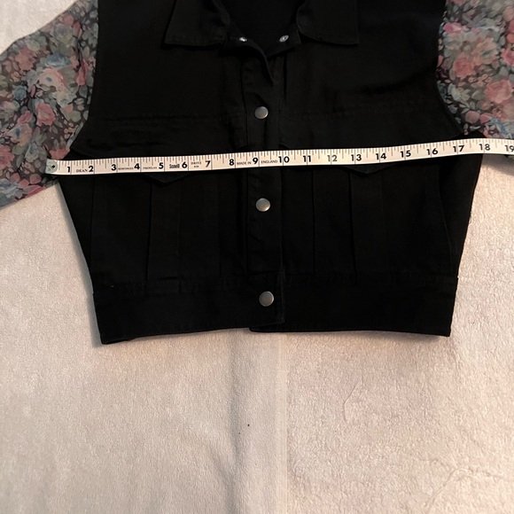 - Paris Blues Vintage Black Jean Jacket Sheer Flower Print Sleeves - Size … - Picture 10 of 11